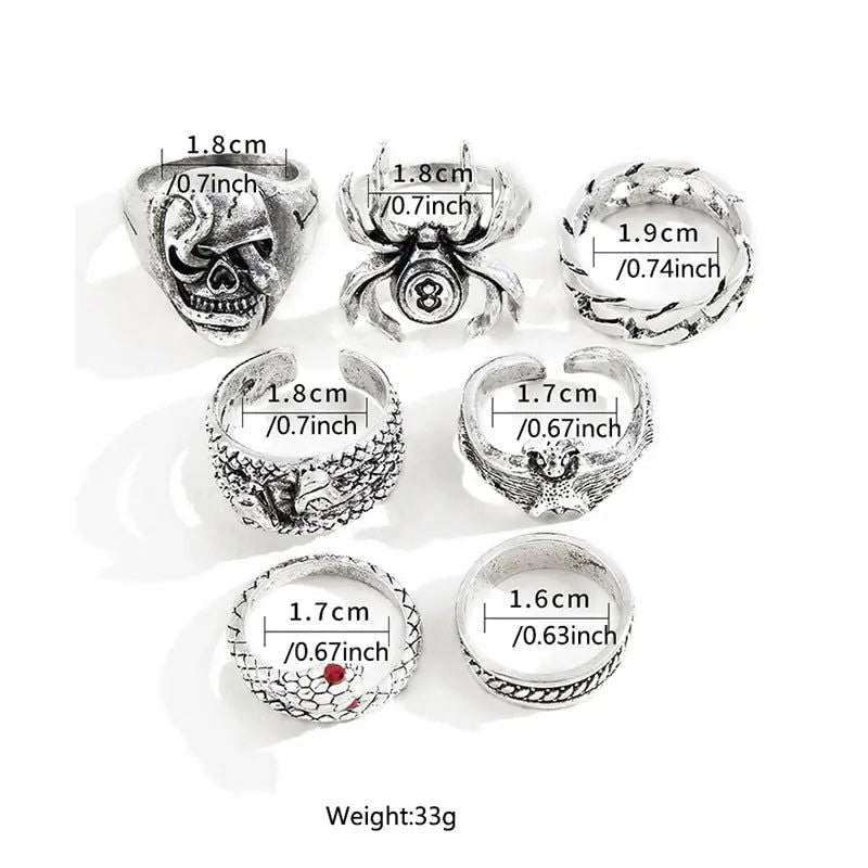 2023 Gothic Skeleton Unisex Ring Set Punk Grunge Butterfly Frog Woman Man Jewelry Hip Hop Party Street Ring Accessories New Gift - Slobuy