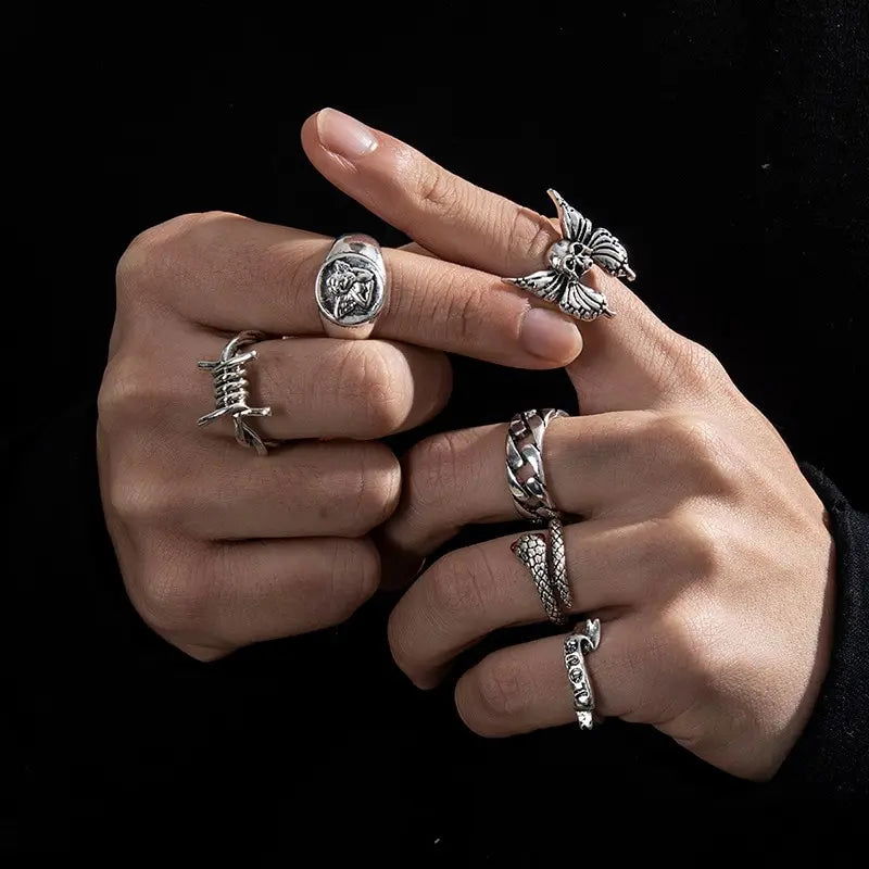 2023 Gothic Skeleton Unisex Ring Set Punk Grunge Butterfly Frog Woman Man Jewelry Hip Hop Party Street Ring Accessories New Gift - Slobuy