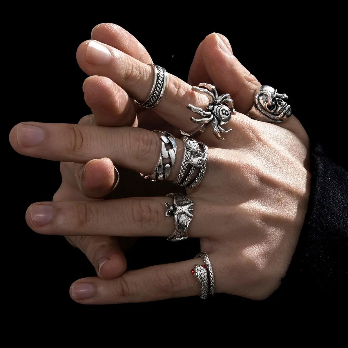 2023 Gothic Skeleton Unisex Ring Set Punk Grunge Butterfly Frog Woman Man Jewelry Hip Hop Party Street Ring Accessories New Gift - Slobuy