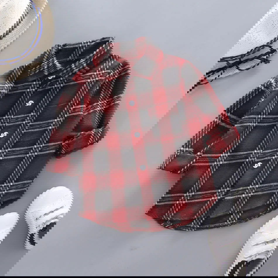 2023 Korean Fashion Children Tops Boys Buffalo Plaid Flannel Shirt Baby Casual Shirt Outerwear Clothes Autumn Girls Blouses 0-5T - Slobuy