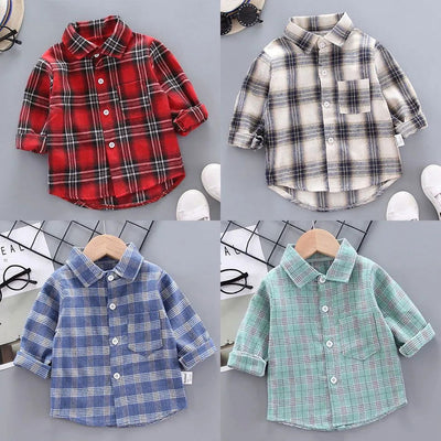 2023 Korean Fashion Children Tops Boys Buffalo Plaid Flannel Shirt Baby Casual Shirt Outerwear Clothes Autumn Girls Blouses 0-5T - Slobuy
