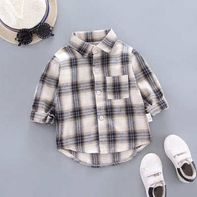 2023 Korean Fashion Children Tops Boys Buffalo Plaid Flannel Shirt Baby Casual Shirt Outerwear Clothes Autumn Girls Blouses 0-5T - Slobuy