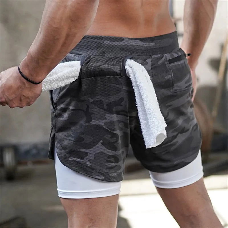 2023 Men Running Shorts 2 In 1 Double Deck Quick Dry Gym Sportswear Fitness Workout Hot Pants Male Training Shorts - Slobuy