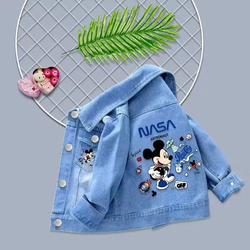 2023 New Baby Boys Girls Denim Mickey Minnie Mouse Jacket Coat Spring Autumn Children Outerwear Kids Cotton Clothes for 2-9 Year - Slobuy