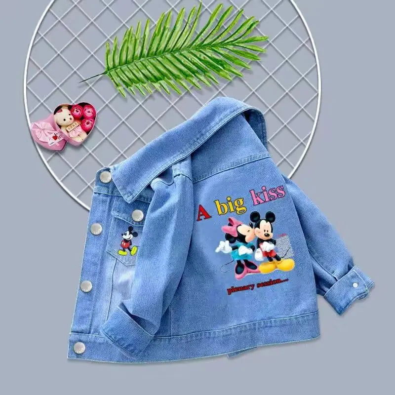 2023 New Baby Boys Girls Denim Mickey Minnie Mouse Jacket Coat Spring Autumn Children Outerwear Kids Cotton Clothes for 2-9 Year - Slobuy
