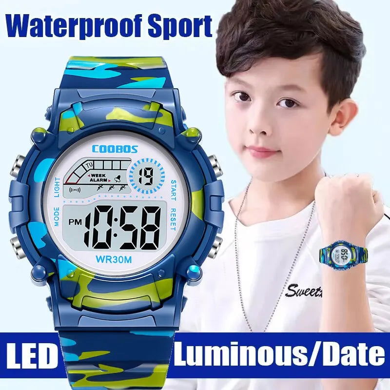 2023 New Boys Sports Military Kids Digital Watches Student Childrens Watch Fashion Luminous LED Alarm Camouflage Girls Clock - Slobuy