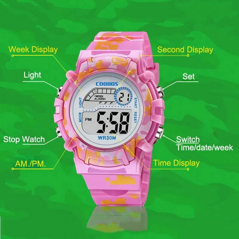 2023 New Boys Sports Military Kids Digital Watches Student Childrens Watch Fashion Luminous LED Alarm Camouflage Girls Clock - Slobuy