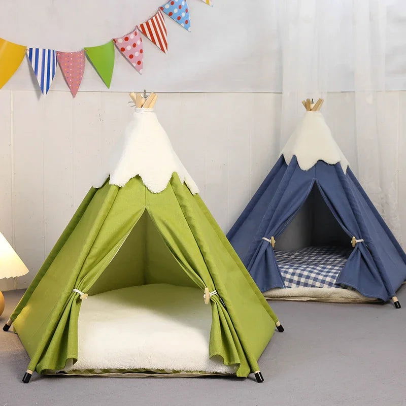 2023 New Dog Teepee Tent Stylish, Soft, Cozy Bed with Thick Plush Pad Washable Cat Houses Puppy Beds for Small Medium Dog Cats - Slobuy