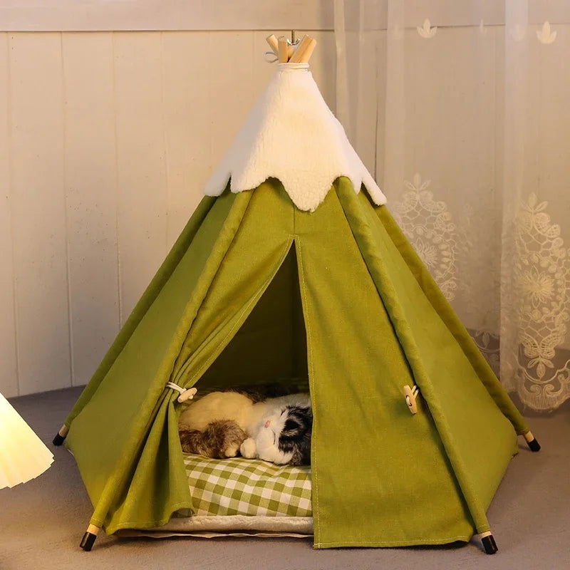 2023 New Dog Teepee Tent Stylish, Soft, Cozy Bed with Thick Plush Pad Washable Cat Houses Puppy Beds for Small Medium Dog Cats - Slobuy