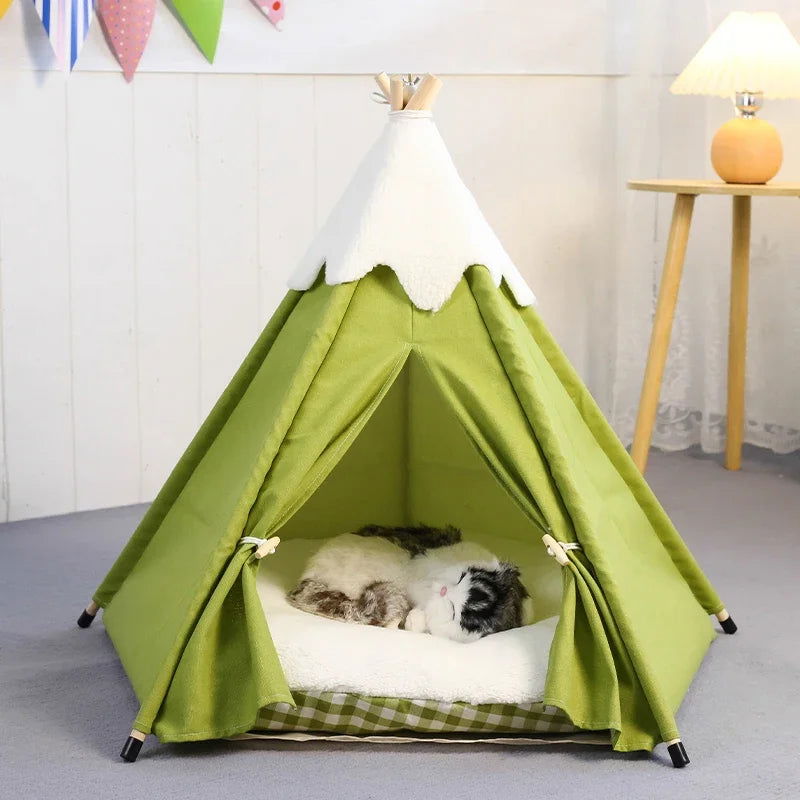 2023 New Dog Teepee Tent Stylish, Soft, Cozy Bed with Thick Plush Pad Washable Cat Houses Puppy Beds for Small Medium Dog Cats - Slobuy