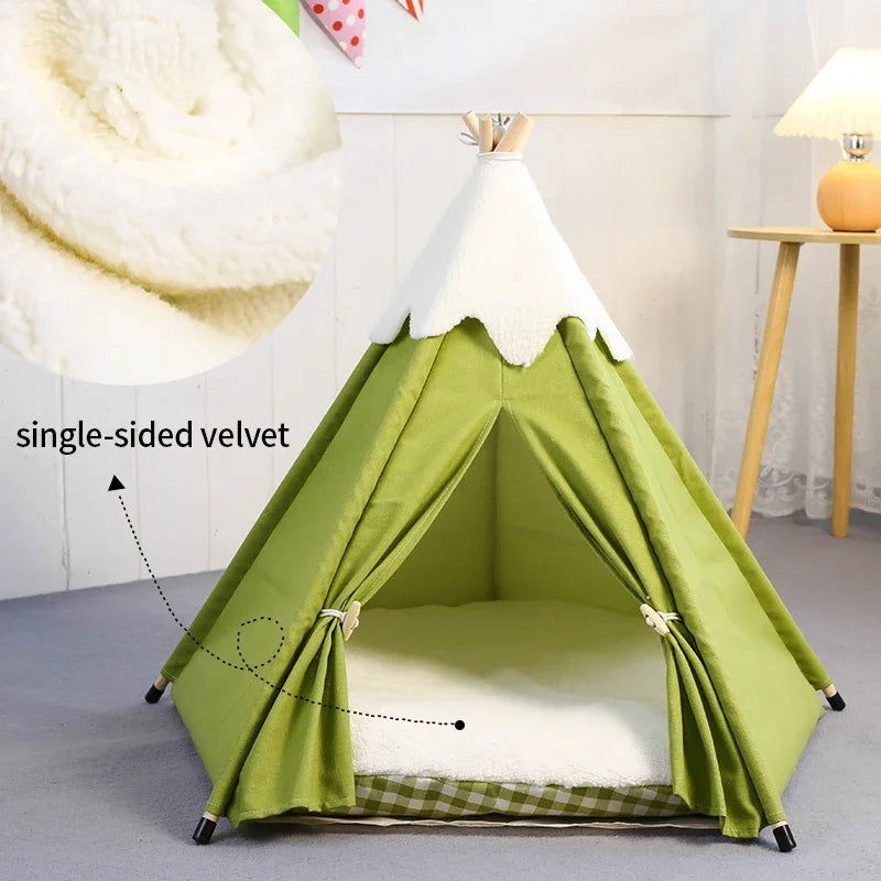 2023 New Dog Teepee Tent Stylish, Soft, Cozy Bed with Thick Plush Pad Washable Cat Houses Puppy Beds for Small Medium Dog Cats - Slobuy