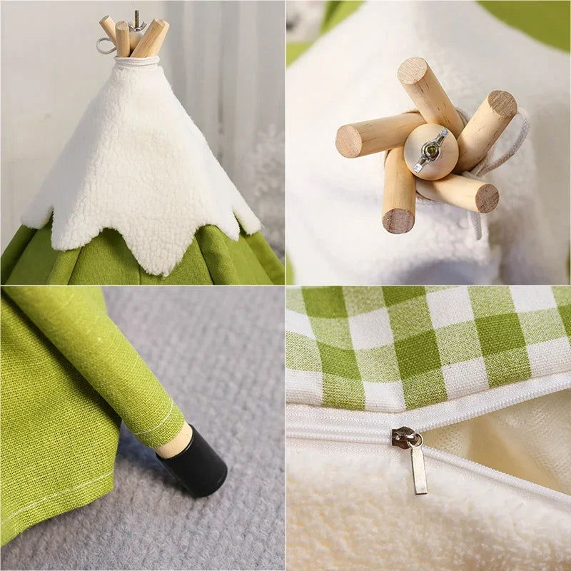 2023 New Dog Teepee Tent Stylish, Soft, Cozy Bed with Thick Plush Pad Washable Cat Houses Puppy Beds for Small Medium Dog Cats - Slobuy