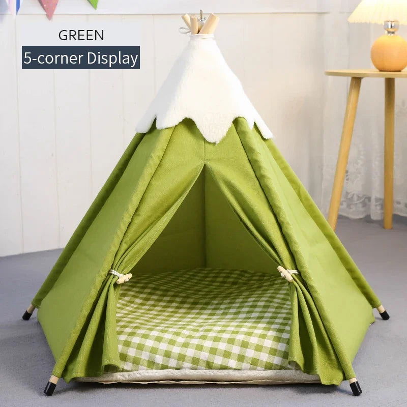 2023 New Dog Teepee Tent Stylish, Soft, Cozy Bed with Thick Plush Pad Washable Cat Houses Puppy Beds for Small Medium Dog Cats - Slobuy