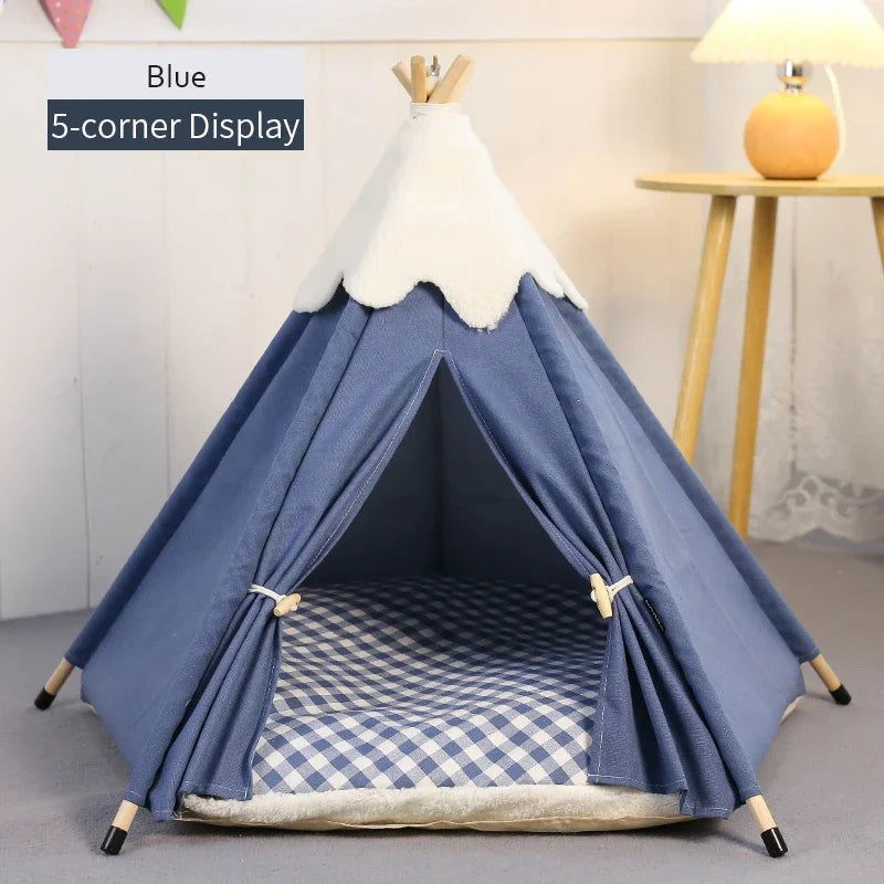 2023 New Dog Teepee Tent Stylish, Soft, Cozy Bed with Thick Plush Pad Washable Cat Houses Puppy Beds for Small Medium Dog Cats - Slobuy