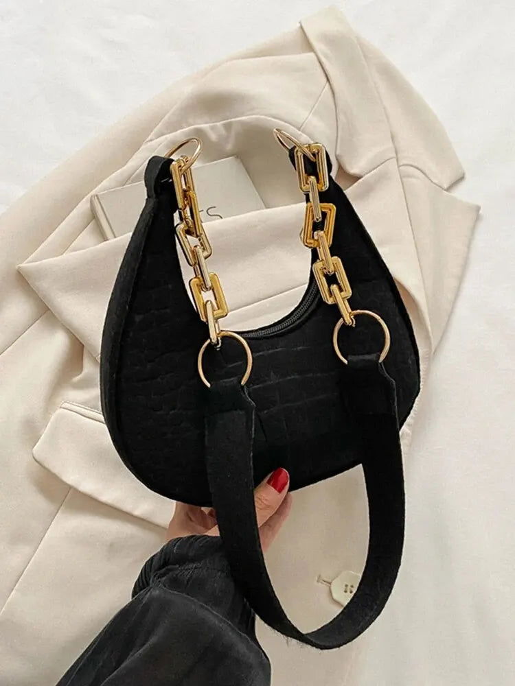 2023 New Fashion Chain Personality Trend Single Armpit Hundred With Crescent Moon Bag For Women - Slobuy