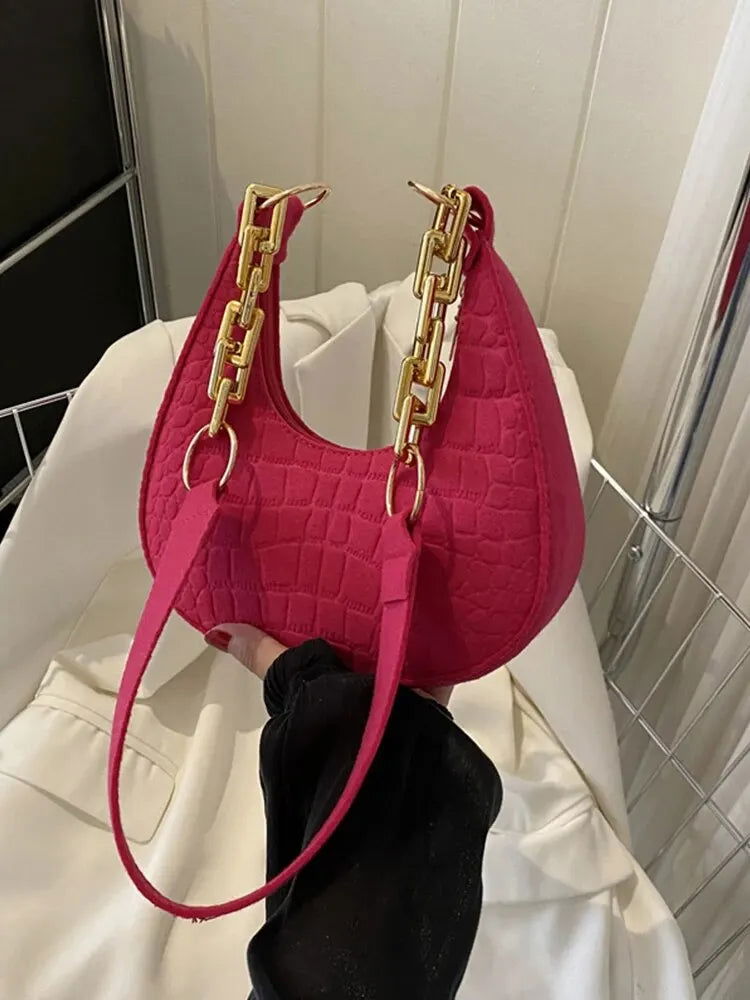 2023 New Fashion Chain Personality Trend Single Armpit Hundred With Crescent Moon Bag For Women - Slobuy