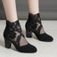 2023 New Fashion Women High Heels Lace Flower Ankle Strap Hollow Out Sandals Round Toe Zip Pumps Zapatos De Mujer - Slobuy