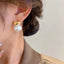2023 New French Elegant Gold Color Bean Spliced Flat Pearl Earrings for Korean Fashion Jewelry Party Women's Sweet Accessories - Slobuy