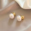 2023 New French Elegant Gold Color Bean Spliced Flat Pearl Earrings for Korean Fashion Jewelry Party Women's Sweet Accessories - Slobuy
