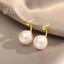2023 New French Elegant Gold Color Bean Spliced Flat Pearl Earrings for Korean Fashion Jewelry Party Women's Sweet Accessories - Slobuy