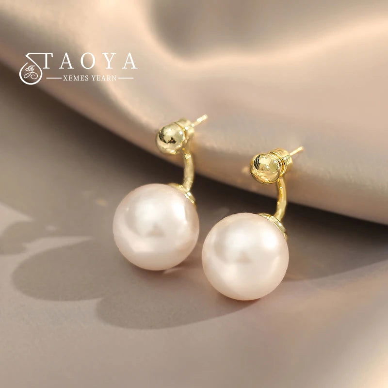 2023 New French Elegant Gold Color Bean Spliced Flat Pearl Earrings for Korean Fashion Jewelry Party Women's Sweet Accessories - Slobuy
