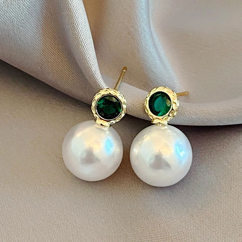 2023 New French Elegant Gold Color Bean Spliced Flat Pearl Earrings for Korean Fashion Jewelry Party Women's Sweet Accessories - Slobuy