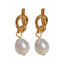 2023 New French Elegant Gold Color Bean Spliced Flat Pearl Earrings for Korean Fashion Jewelry Party Women's Sweet Accessories - Slobuy