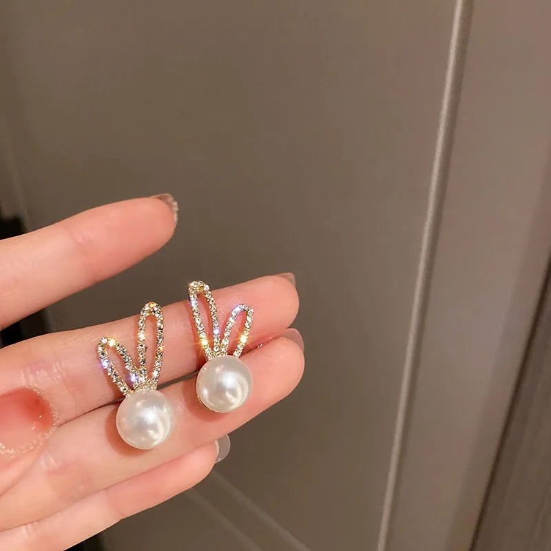 2023 New French Elegant Gold Color Bean Spliced Flat Pearl Earrings for Korean Fashion Jewelry Party Women's Sweet Accessories - Slobuy