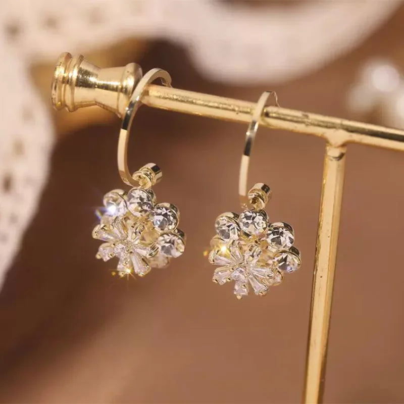 2023 New French Elegant Gold Color Bean Spliced Flat Pearl Earrings for Korean Fashion Jewelry Party Women's Sweet Accessories - Slobuy