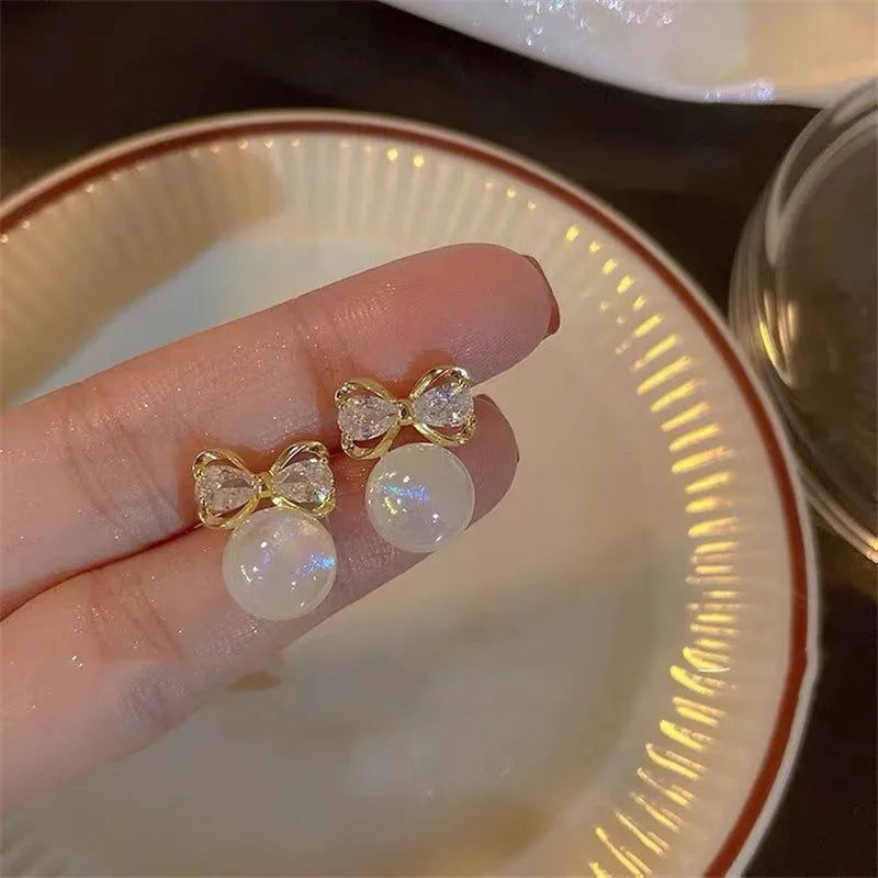 2023 New French Elegant Gold Color Bean Spliced Flat Pearl Earrings for Korean Fashion Jewelry Party Women's Sweet Accessories - Slobuy