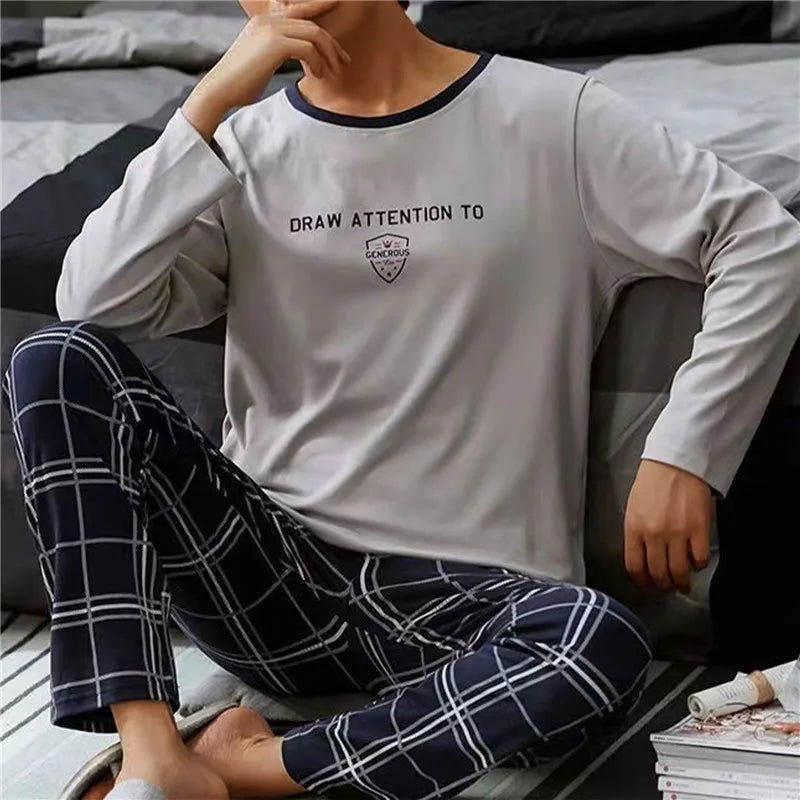2023 New Pajamas Sets For Men'S Autumn Winter Long Sleeve Round Neck Tops And Pants Print Pyjamas Nightgown Sleepwear Homewear - Slobuy