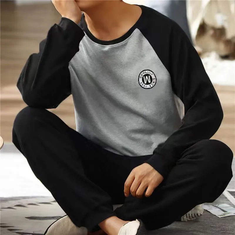 2023 New Pajamas Sets For Men'S Autumn Winter Long Sleeve Round Neck Tops And Pants Print Pyjamas Nightgown Sleepwear Homewear - Slobuy