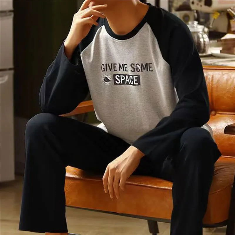 2023 New Pajamas Sets For Men'S Autumn Winter Long Sleeve Round Neck Tops And Pants Print Pyjamas Nightgown Sleepwear Homewear - Slobuy