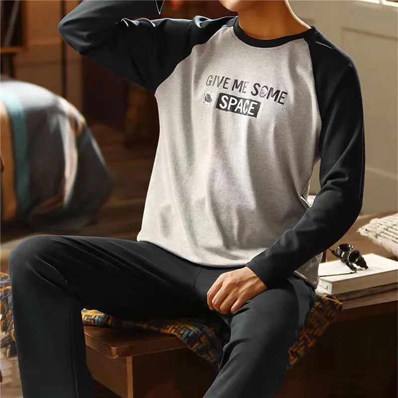 2023 New Pajamas Sets For Men'S Autumn Winter Long Sleeve Round Neck Tops And Pants Print Pyjamas Nightgown Sleepwear Homewear - Slobuy