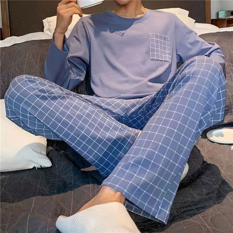 2023 New Pajamas Sets For Men'S Autumn Winter Long Sleeve Round Neck Tops And Pants Print Pyjamas Nightgown Sleepwear Homewear - Slobuy