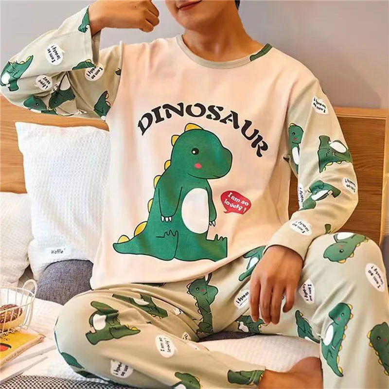 2023 New Pajamas Sets For Men'S Autumn Winter Long Sleeve Round Neck Tops And Pants Print Pyjamas Nightgown Sleepwear Homewear - Slobuy