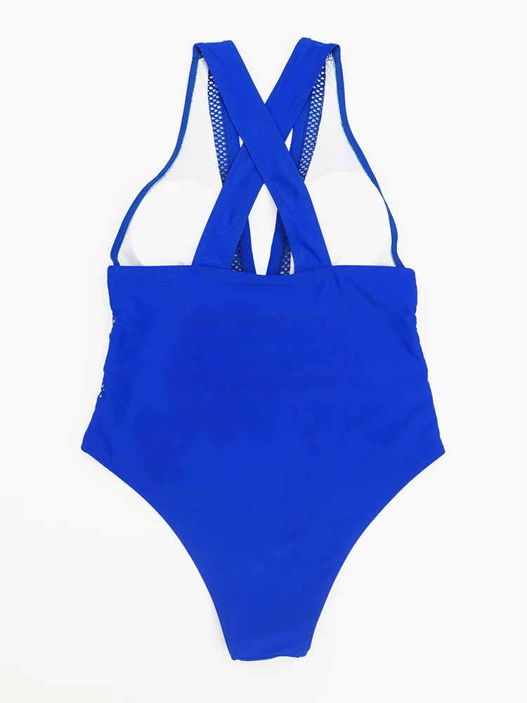 2023 New Sexy Mesh Patchwork Swimwear Women One Piece Swimsuit Female Deep V-neck Bathing Suit Beach Wear Push Up Monokini Swim - Slobuy