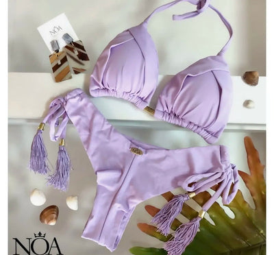 2023 New Sexy Triangle Bathing Suit for Women Brazilian Bikinis Halter Swimwear Push Up Swimsuit Metal Chain Beach Bikini Set - Slobuy