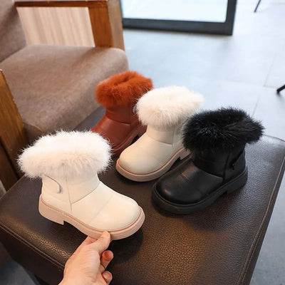 2023 New Solid Color Britain Style Girls Casual Boots Plush Winter Soft Baby Boys Short Boots Kids Shoes Children Drop Shipping - Slobuy