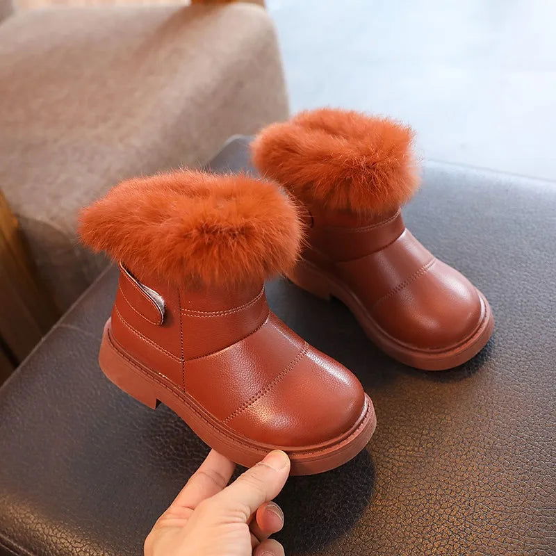 2023 New Solid Color Britain Style Girls Casual Boots Plush Winter Soft Baby Boys Short Boots Kids Shoes Children Drop Shipping - Slobuy