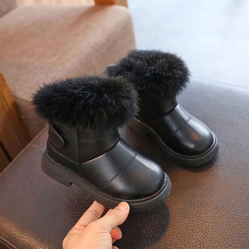 2023 New Solid Color Britain Style Girls Casual Boots Plush Winter Soft Baby Boys Short Boots Kids Shoes Children Drop Shipping - Slobuy