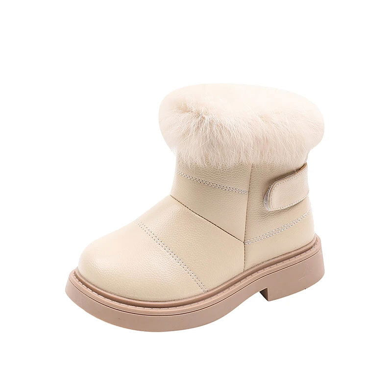 2023 New Solid Color Britain Style Girls Casual Boots Plush Winter Soft Baby Boys Short Boots Kids Shoes Children Drop Shipping - Slobuy