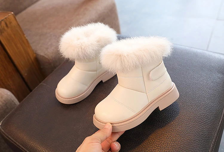 2023 New Solid Color Britain Style Girls Casual Boots Plush Winter Soft Baby Boys Short Boots Kids Shoes Children Drop Shipping - Slobuy