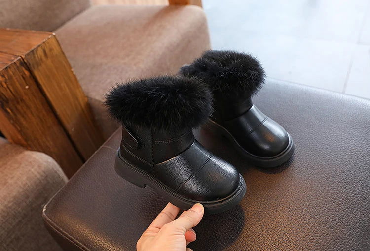 2023 New Solid Color Britain Style Girls Casual Boots Plush Winter Soft Baby Boys Short Boots Kids Shoes Children Drop Shipping - Slobuy
