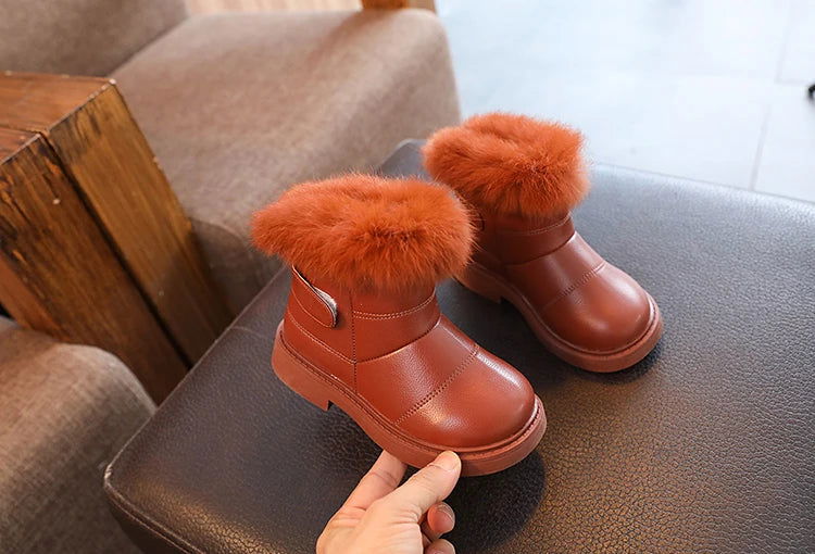 2023 New Solid Color Britain Style Girls Casual Boots Plush Winter Soft Baby Boys Short Boots Kids Shoes Children Drop Shipping - Slobuy