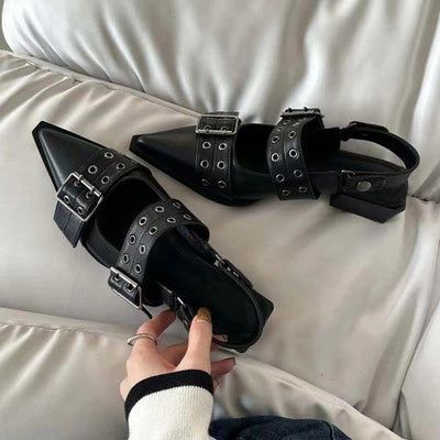 2023 New Women Chunky Sandals Summer Shoes Fashion Mid Heels Pointed Toe Party Shoes Brand Casual Shoes Mujer Slippers Zapatos - Slobuy