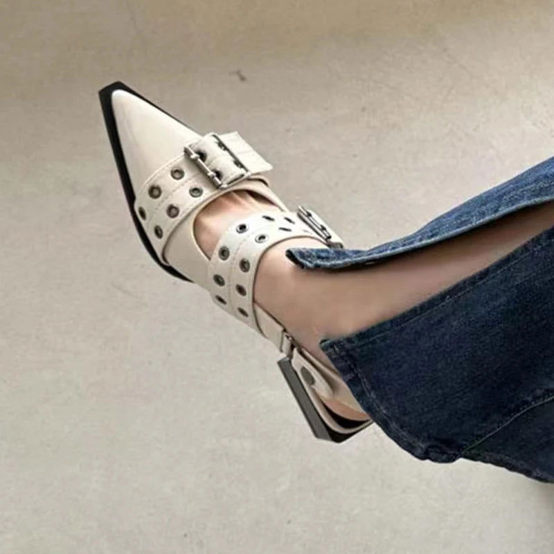 2023 New Women Chunky Sandals Summer Shoes Fashion Mid Heels Pointed Toe Party Shoes Brand Casual Shoes Mujer Slippers Zapatos - Slobuy