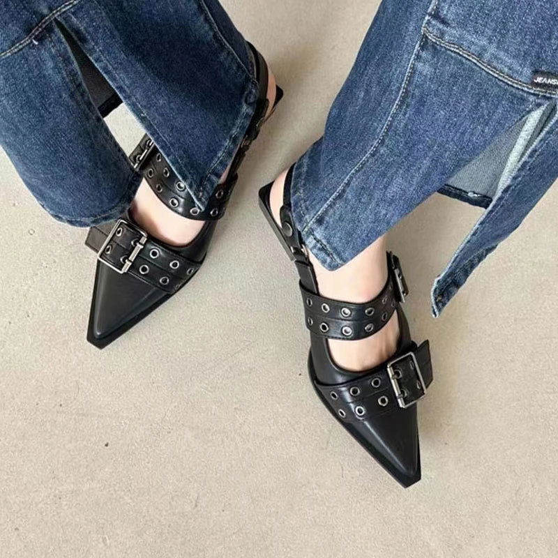 2023 New Women Chunky Sandals Summer Shoes Fashion Mid Heels Pointed Toe Party Shoes Brand Casual Shoes Mujer Slippers Zapatos - Slobuy
