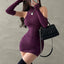 2023 New Women's Mini Dress Sleeveless Pleated Skinny Dress High Neck Lace Up Autumn Black Tight Elastic Party Tank Dresses - Slobuy