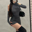 2023 New Women's Mini Dress Sleeveless Pleated Skinny Dress High Neck Lace Up Autumn Black Tight Elastic Party Tank Dresses - Slobuy